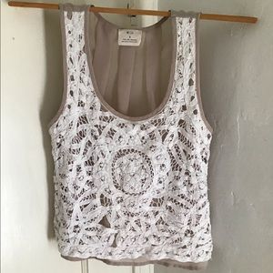 Tank with nit lace on front pleated back